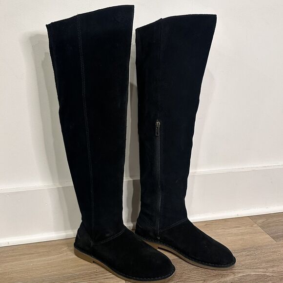 UGG Women's Loma Over Knee Boot Size 6 Black Suede Side Zip 1095394 - Picture 1 of 16